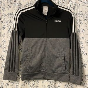 Adidas Boys Black & Gray Tricot Zip Front Jacket Size M 10-12